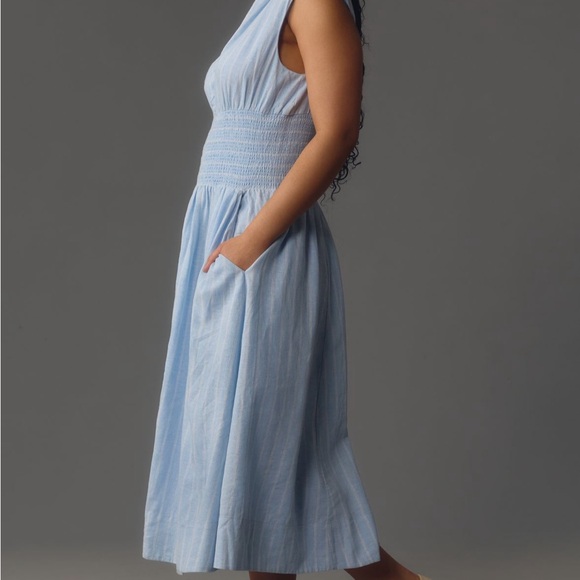 The Tommie Cap-Sleeve Smocked Front Zip Shirt Dress: Linen Addition - Picture 7 of 7